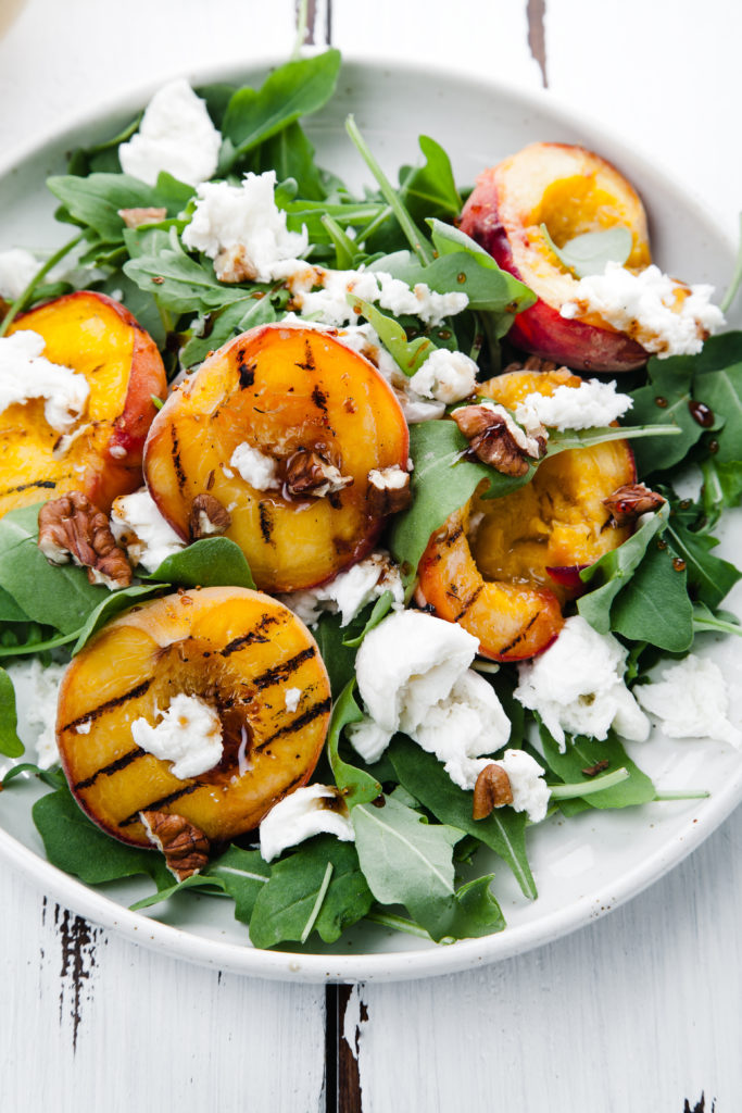 Arugula and Grilled Peach Salad with Burrata - The Preppy Hostess